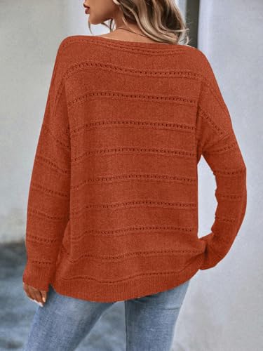 Image of Women's Sweater Soft Boat Neck Long Sleeve Oversized Sweaters Crochet Pullover Knit Tops
