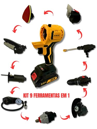 Kit de ferramentas 9 em 1 multifuncional Portátil com 2 baterias 48V Furadeira e Parafusadeira chave