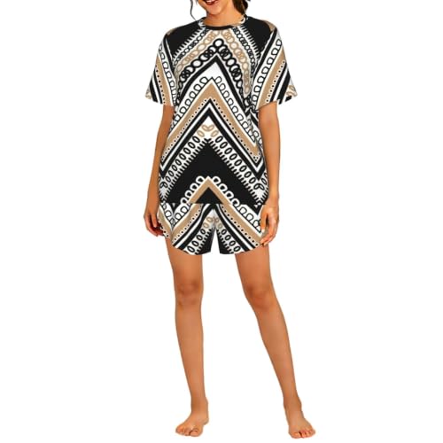 Pyjama court femme avec ensemble short et haut à motif zigzag