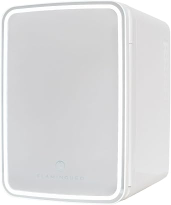 Flamingueo Refrigerator small   refrigerator 10 l, with mirror and LED, cosmetic refrigerator 12 V/220 V, retro refrigerator, Skincare Fridge, cooling and heating functions, mini, quiet, for room