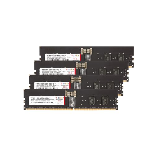 V-Color DDR5 64GB (16GBx4) 6000MHz CL30 1Rx8 Ultra Low-Timing OC R-DIMM (Overclocking ECC Registered DIMM) 1.4V Memory Ram for W790 Workstation (Intel XMP 3.0) (TR516G60S830Q)