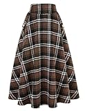 Cintura con ajuste ceñido. Idealsanxun - Falda larga de lana para mujer, de cintura alta, acampanada, a cuadros, para otoño e invierno, Café a cuadros, XXXL