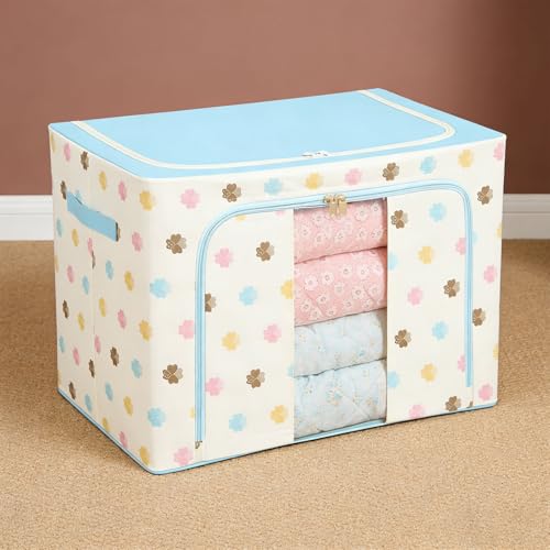Contenedor de ropa plegable azul organizador lavable para armario y mantas 3