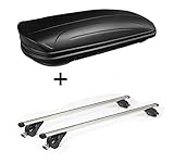 Dachbox 320 Liter 136 x 77 x 33,5 cm (L x B x H), schwarz matt + 2 Dachträgerstangen aus Aluminium, Länge: 1120mm