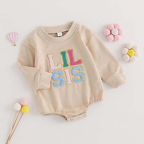 Himllauen Baby Mädchen Schwester Sweatshirt und Langarm Body Strampler Schwester Kleidung Oberteile für Baby-Mädchen (A Aprikose Lil SIS, 0-3 Months)