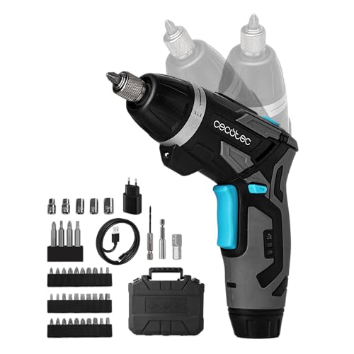 Cecotec Destornillador a Batería Compacto PowerGyro 4000 Flash. Convertible 2in1, 3,6V 1500mAh, Carga USB-C, 230rpm, Par de Apriete 6Nm Regulable, Giro Bidireccional, Incluye Puntas y Llaves de Vaso