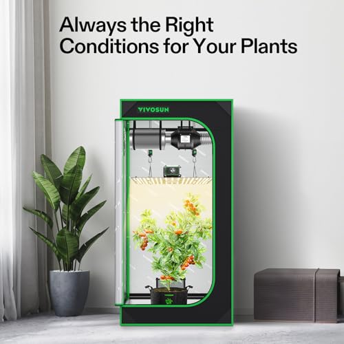 VIVOSUN 2 x 2 ft. Grow Tent Kit Complete, 24"x24"x48" Grow Tent Complete System with VS1000 Led Grow Light, 4 Inch 190CFM Inline Fan, Carbon Filter and 8ft Ducting Combo