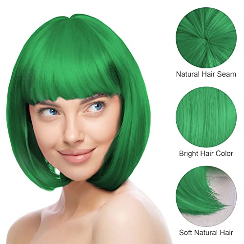 AOMIG Short Bob Wigs Set, 4 Pack Green Bob Wigs with Sunglass, Cap & Bangs - Synthetic Straight Hair for Daily Halloween & Cosplay - Image 2