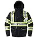 JKSafety 10 Pockets Hi-Vis Waterproof 3M Reflective Winter Bomber Jacket | Black Color | Secured Tablet Pocket | Detachable Hood and Retractable ID Pocket | ANSI Compliant (118-Black, Large)