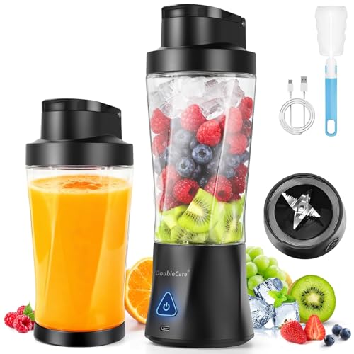 Batidora de Vaso Eléctrica 700ml, Batidora de Batidos, Trituradora Multifuncional, Licuadora USB Recargable 6000mAh con 6 Cuchillas 3D, IP67, Autolimpieza de Un Toque - Negro