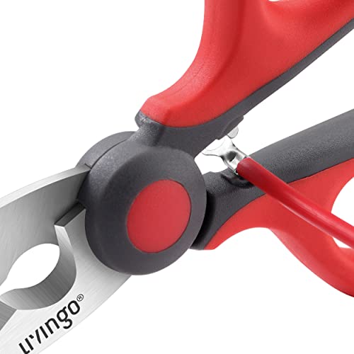 Image of LIVINGO Electrician Scissors: 6 Inch Sharp Heavy Duty Wire Shears - Stainless Steel Serrated Notch Blade with Belt Clip, Stripper Fiber Optic, Crimping Aluminium Copper Soft Cable Line