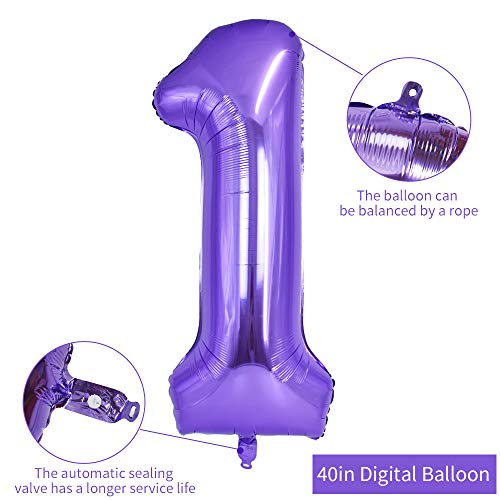 Image of TONIFUL 40 Inch Purple Large Numbers Balloon 0-9 Birthday Party Decor,Foil Mylar Big Number Balloon Digital 1 for Birthday Party,Wedding, Bridal Shower Engagement Photo Shoot, Anniversary