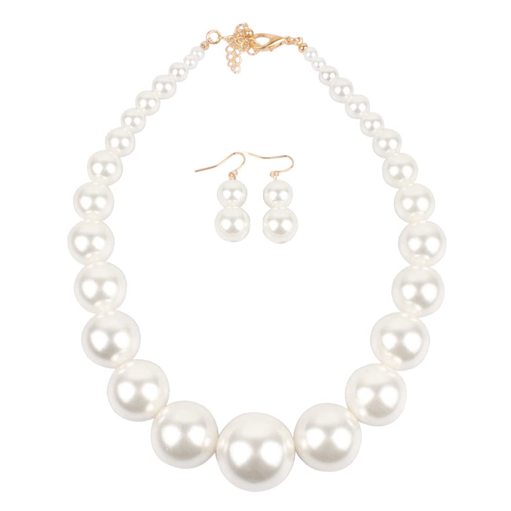 BorsgyeGargantilla de perlas con perlas redondas y cuentas de perlas de imitación grandes para mujer, gargantilla de perlas de imitación de los años 20 para novias, 8052, Plástico