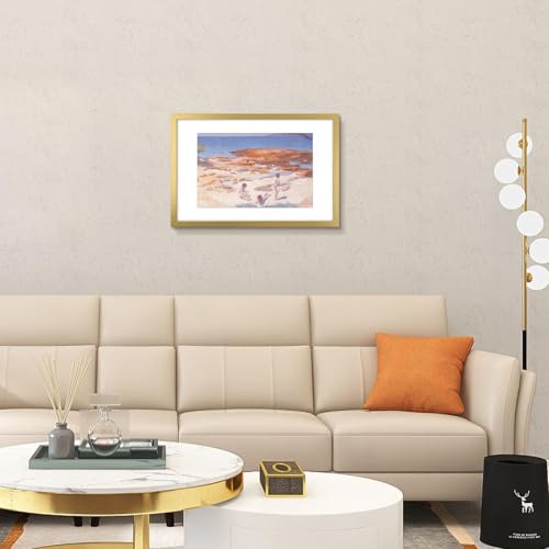 Image of Frametory, 16x24 Picture Frame with Mat for 12x18 Picture - High Definition Glass Wide Molding - Preinstalled Wall Mounting Hardware (Gold, 1 Pack)