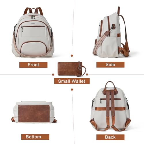Image of Leresas 35L Backpack Purse for Women Men Vegan Leather Backpack College Teacher Computer Business Work Bag Fashion Travel Backpack Beige