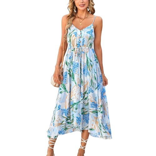 Image of BROVAVE Women's 2026 Summer Casual Boho Sundress Spaghetti Strap Midi Dress