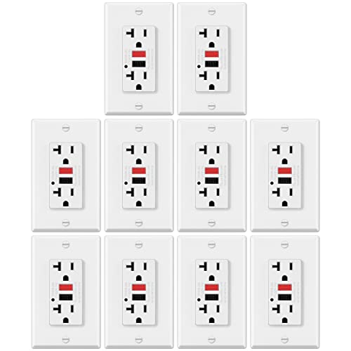 10 Pack - Electeck 20 Amp Gfci Outlets, Non-Tamper Resistant, Decor Gfi Receptacles With Led Indicator, Ground Fault Circuit Interrupter, Wallplate Included, Etl Listed, Red/Black Button #TOP8