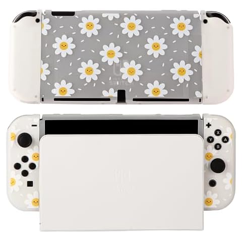 CasosexploreLab Shell Case Compatible with Nintendo Switch OLED Daisy Flora Protective Cover for Nintendo Switch Joycon Controller Soft TPU Grip Dokable Case Carrying Cover Switch Accessories Cover