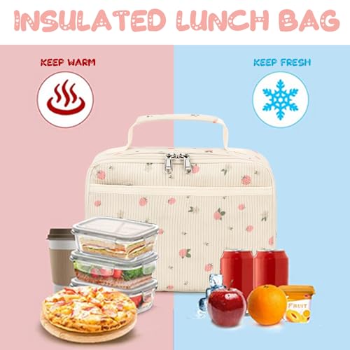 Image of Lunch Bags for Kids Girls Insulated Lunch Boxes Corduroy Cooler Toddler Lunch Tote Bag Thermo Picnic Bag for School Children