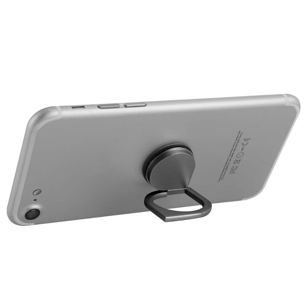 [PfX] Soporte de dedo para smartphone con función atril y agarre extra firme – Soporte giratorio de 360° para cualquier teléfono móvil (negro)