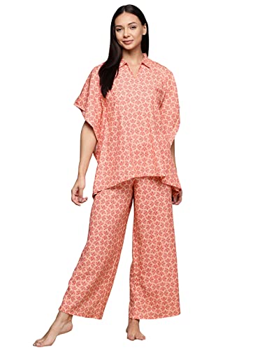 Image of ZIYAA Women Women's Orange Rayon Night Suit Set