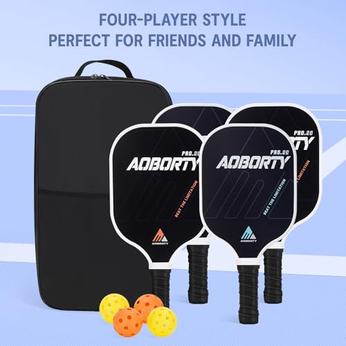 Image of AOBORTY Pickleball Paddles 4 Pack - USAPA Light Graphite Premium Rackets Fiber Face & Polymer Honeycomb Core Pickleball Set with 4 Outdoor Indoor Balls Including Portable Carry Bag