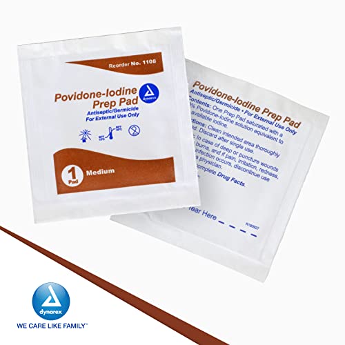 Dynarex Povidone-Iodine Prep Pads, Saturated With Povidone Iodine 10%, Medical-Grade Antiseptic Wipes Used For Prepping Prior Minor Procedures, Medium, 1 Case Of 100 Prep Pads #TOP5