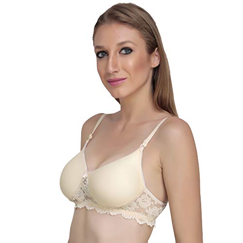 Image of Women Padded Bra - Made of Pure Cotton Full Coverage Non Wired Seamless Pushup Soft Cup for T-Shirt Saree Dress Sports Garment for Daily Use Everyday