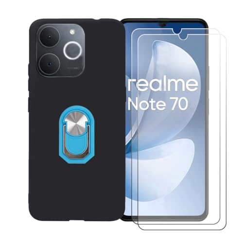 CongJiaLingXi �P�[�X �̂��߂� Realme Note 70T (6.74") �����O�T�|�[�g+ [2�p�b�N]�����K���X�X�N���[���v���e�N�^�[�A�_��ȃV���R�[���V�F���o���p�[TPU�ی�J�o�[�������,��