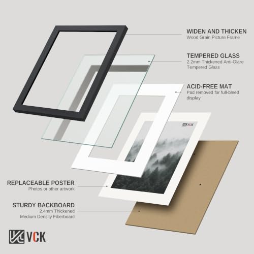 Image of VCK 12x16 Picture Frame 5 Pack, Black Exclusive Wood, Real Glass, for Photo