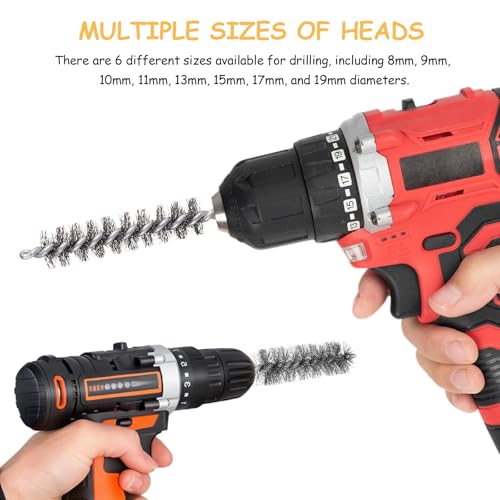 8 Stück Drahtbürste Bohrmaschine Set, Edelstahlbürste Akkuschrauber, Zylinder-Drahtbürste Rund mit Sechskantstange, Lochbürste für Polier Schleifen Entrosten, 8/9/10/11/13/15/17/19mm
