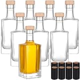 Wenceda 8 Pack Glass Liquor Bottles, 8 Oz (250ml) Square Glass Bottles with Corks and Shrink Capsules, Glass Bottles with Cork for Liquor Wine Water Vodka Brandy Whiskey Beer Soda