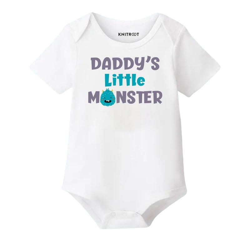 Dad Mom Family Special Onesies, Unisex Baby Kids Cotton Lycra Envelope Neck Half Sleeve Romper, Bodysuit, Sleepsuit, Daddy's Little Monster, Infant Cloths for Boys & Girls