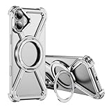 Asdsinfor Skeleton Case for iPhone 16 Titanium Style Military-Grade Drop Protection 360° Rotating Kickstand Ring Grip Compatible with Quick Charge Bumper for Apple iPhone 16. JJ Silver