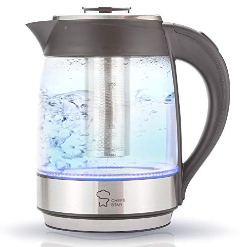 Electric Tea Kettle, Cordless Glass Pot 1.8 Liter, Stainless Steel Hot Water Heater