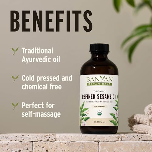 Banyan Botanicals Refined Sesame Oil – Organic Sesame Oil for Skin, Body, Hair & More – Multiple Sizes – 128 oz – Non GMO Sustainably Sourced Vegan