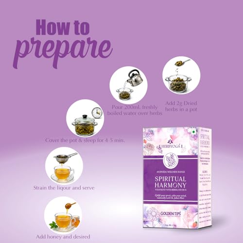 Image of Golden Tips Tea Spiritual Harmony Herbal Infusion | Relaxing Wellness Herbal Tea Blend with Tulsi | Calming Aromatic Infusion for Stress Relief & Mindful Relaxation