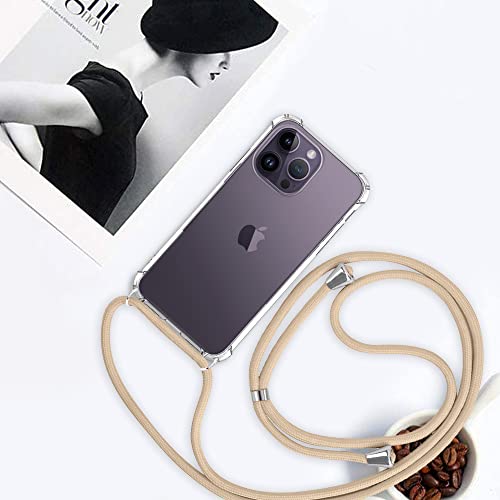 Yespure For Iphone 14 Pro Max Crossbody Case,Iphone 14 Pro Max Clear Case With Adjustable Lanyard Strap Soft Tpu Anti-Scratch Anti-Yellowing Shockproof Protective Phone Cover 6.7 Inch 2022 - Beige #TOP6