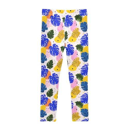 Bright Color Leaf Design Girls Leggings Soft Stretch Workout Yoga Dance Pants for Kids Casual Tights2