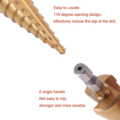 Step Drill Bit Set For Metal, 1/4Inch High Speed Steel Titanium Coated Metric Straight Groove Step Drill Bits Set With Automatic Spring Loaded Center Punch Power Tools #TOP5