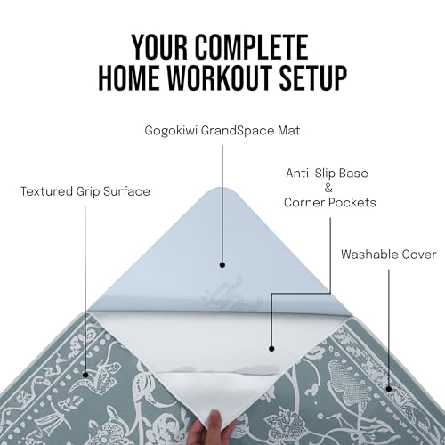 Image of gogoKIWI Hot Yoga Mat Towel 72 inchx48 inch, Yoga Mat Towel Non Slip with Corner Pockets for Pilates, Extra Large Printed Carpet-Style Design, Sweat Absorbent Mat Cover