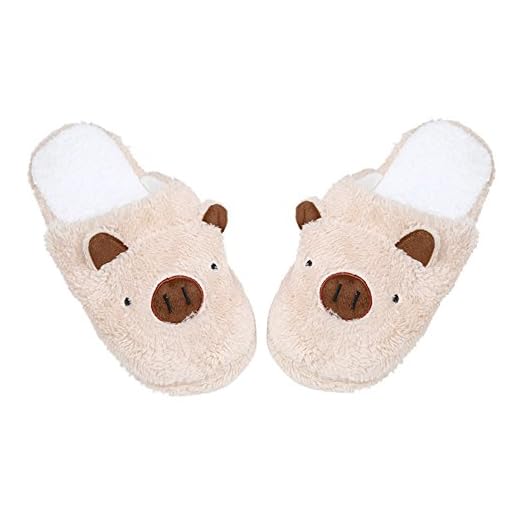Bringbring Chaussure Femme,Chic Hiver Chaud Pantoufles Rayé Plancher Porcelet Imprimé Chaussons (40 EU, Café)