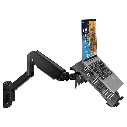 WALI Laptop Wall Mount, Full Motion Adjustable Laptop Arm Fits 10 to 17inch Notebook, 2-in-1 Monitor Wall Mount for 17 to 32inch Computer Screen, Holds up to 15.4-22lbs(GSWM001LP), Black