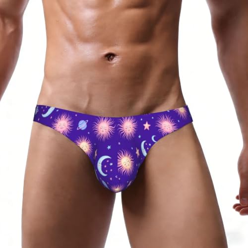 OXJOIIS Swim Briefs Men Purple Galaxy Night Star Sky Trippy Sun And Moon Sport Thong Swimsuit Tie Rope Beach Shorts Triangle Water Polo Swim Briefs