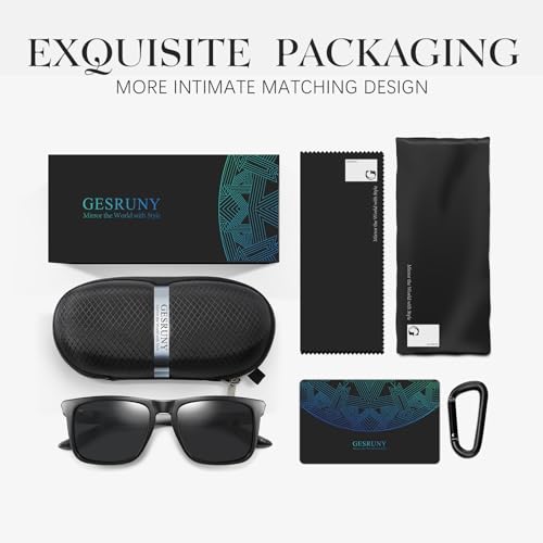 Image of Polarized Sunglasses for Men Women - Square Trendy Retro Sun Glasses Driving Fishing UV Protection, Normal, Black Frame /Black Lenses
