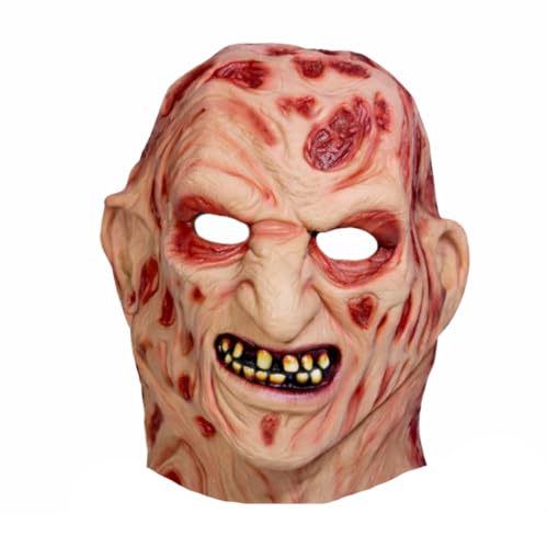 Image of WANNA PARTY Halloween Freddy Kruger Burnt Face Mask Horror Scary Monster Deluxe Evil Devil Mask for Adults A Nightmare On Elm Street for Scary Creepy Cosplay Party Costumes