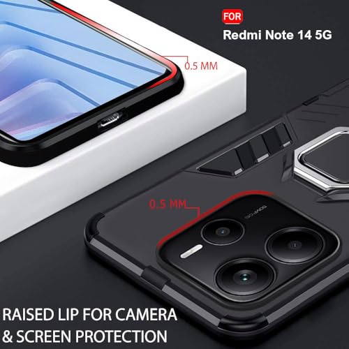 Image of TheGiftKart Tough Armor Bumper Back Case Cover for Mi Redmi Note 14 5G / Note 14 SE 5G | Ring Holder & Kickstand in-Built | 360 Degree Protection Back Cover Case (PC & TPU, Black)