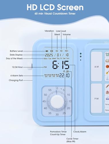 Safetect Visual Timer & ADHD Tool for Kids with Voice Command, Visual Schedule for Kids with Autism,Task Timer with Chore Chart Board for Home, School, Classroom, Desk - Image 6