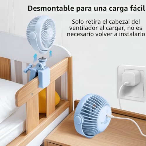 Miniatura 7 de Nauttxon Ventilador De Clip Para Cochecito De Bebé Recargable Ventilador Portátil Con Batería Usb Para Cochecito, Cuna, Bicicleta, Playa, Viajes, Camping, Rotación De 360 , 4 Velocidades De Viento,