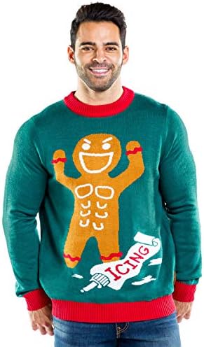 Tipsy Elves Erkekler için Çirkin Noel Kazakları - Tatil Partileri için Rahat Erkek Noel Kazakları, Zencefilli Kurabiye Adam Roid Rage (Yeşil), 3XL - Görsel 3